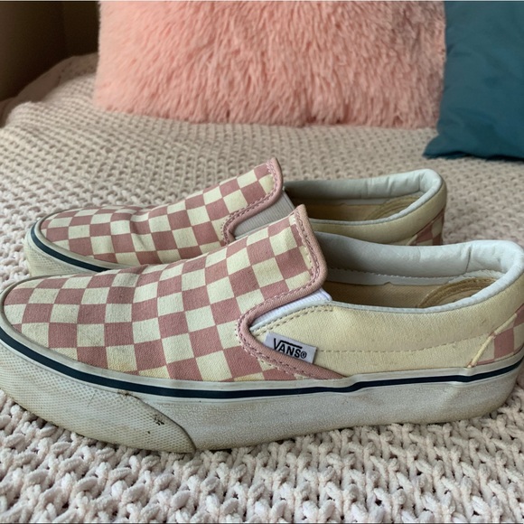 pink check vans slip on